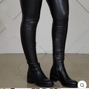 Thigh-high vegan leather boots, thick leg friendly